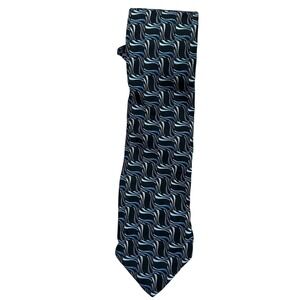 XMI Men's All Silk Tie Black and Blue Abstract Print Handmade in USA